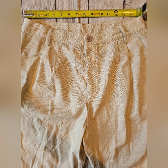 CIDER Size XL• Wide Leg Linen Beige Super High Rise Pleated Trousers New w/ Tags - Picture 7 of 9